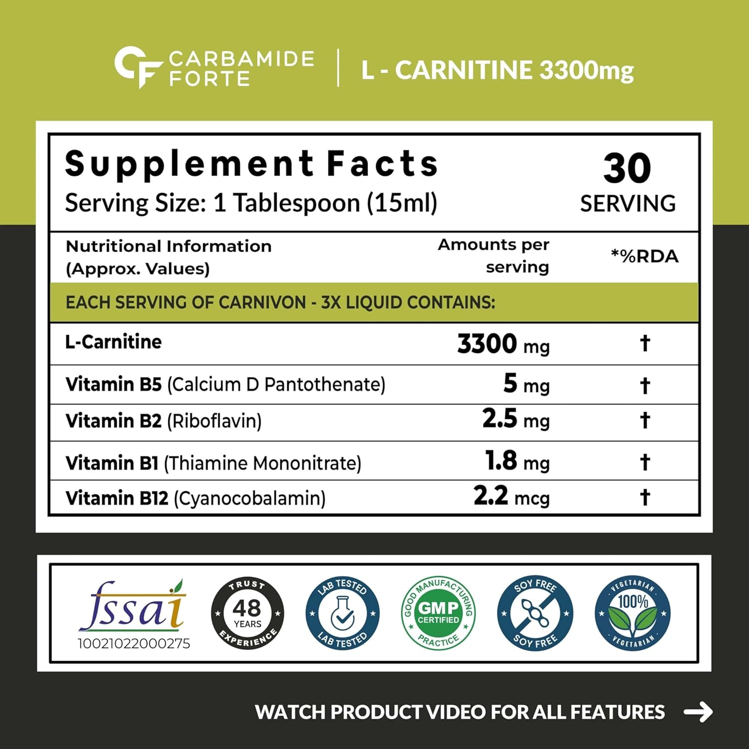 L-Carnitine Green Apple 450 ml - Supplement Facts