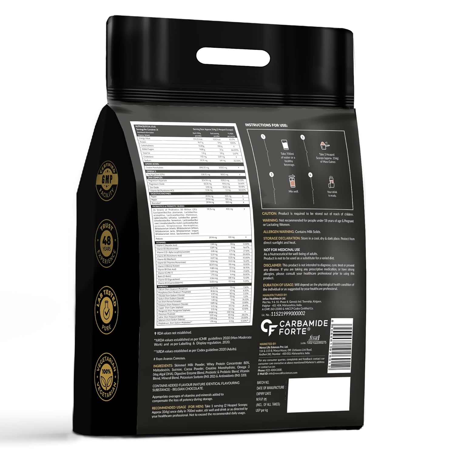 Mass Gainer 7 kg – Nutrition, Ingredients and Back Label